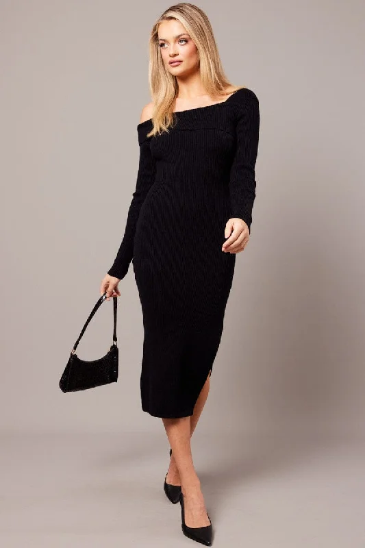 Black Knit Dress Long Sleeve