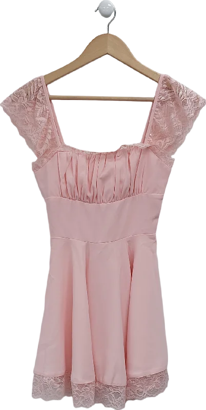 Fashion Nova Pink Lace Trimmed Mini Dress UK XS