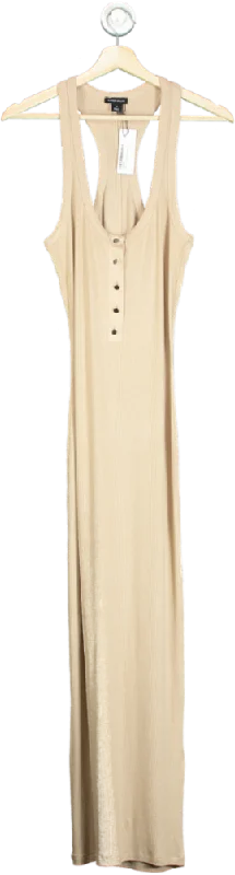 Karen Millen Blush Lux Viscose Rib Jersey Racer Back Midi Dress UK XS