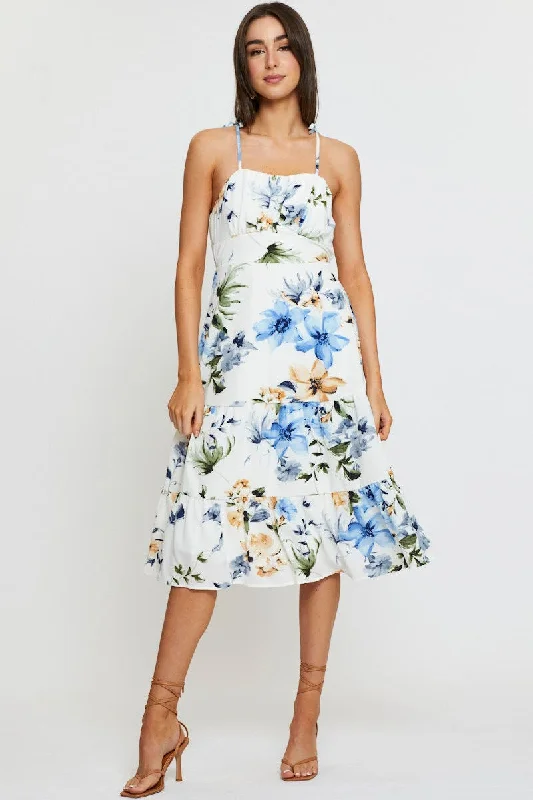 Print A Line Dress Midi