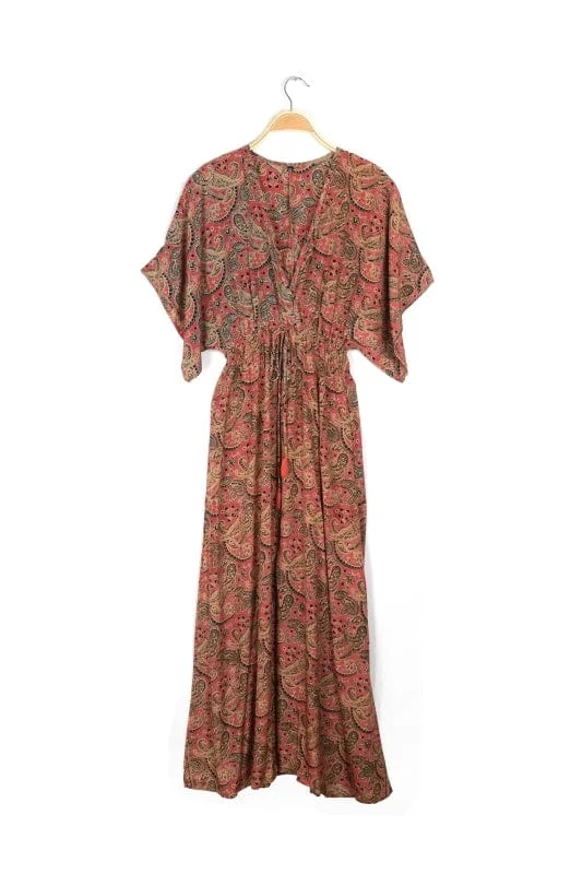 Printed Caftan Midi Dress - Pink Paisley