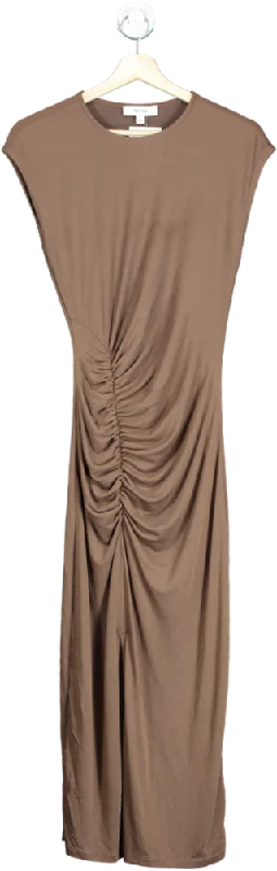 Reiss Brown Ruched Midi Dress XS