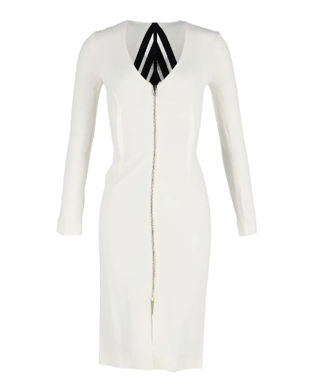 Roland Mouret Front Zip Bodycon Dress in Cream Wool