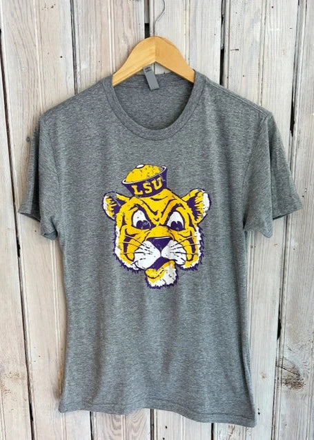 LSU Tigers T-Shirt Crew Neck Cartoon Tiger