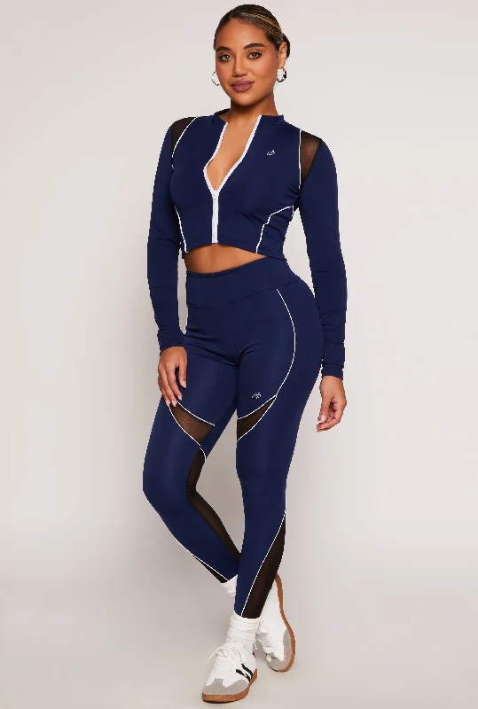 Mesh Detail Contrast Piping High Waist Leggings