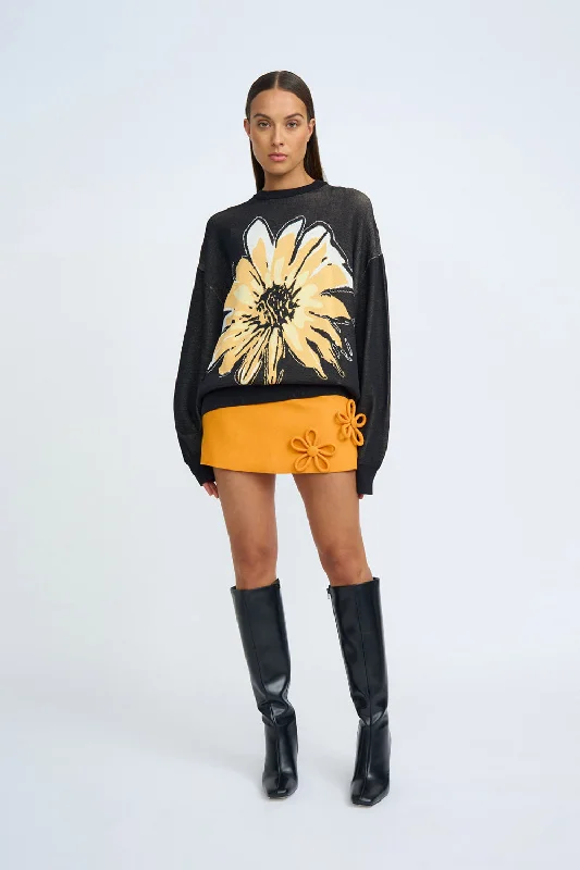 Digital Daisy Knit Sweater | Final Sale - Black Orange